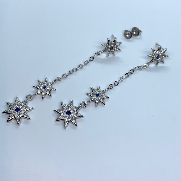 🌟 New! Silver Sterling Long Star ⭐️ Chain Earrings - Picture 4 of 4